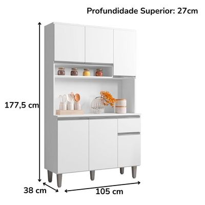Kit Cozinha Compacta 6 Portas 105 Cm Marcia Branco Reajl Moveis Branco