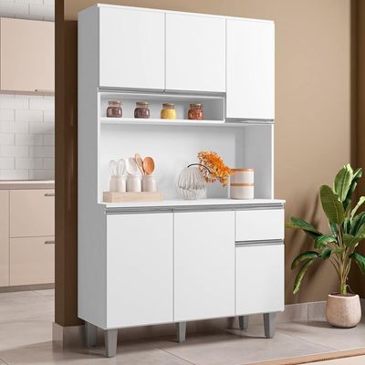Kit Cozinha Compacta 6 Portas 105 Cm Marcia Branco Reajl Moveis Branco