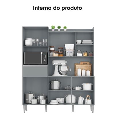 Kit Cozinha Compacta 5 Portas 160 Cm Isabel Cinza Reajl Moveis Cinza