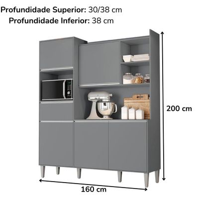 Kit Cozinha Compacta 5 Portas 160 Cm Isabel Cinza Reajl Moveis Cinza