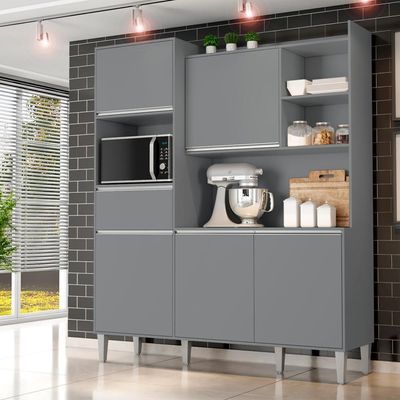 Kit Cozinha Compacta 5 Portas 160 Cm Isabel Cinza Reajl Moveis Cinza