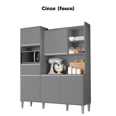 Kit Cozinha Compacta 5 Portas 160 Cm Isabel Cinza Reajl Moveis Cinza