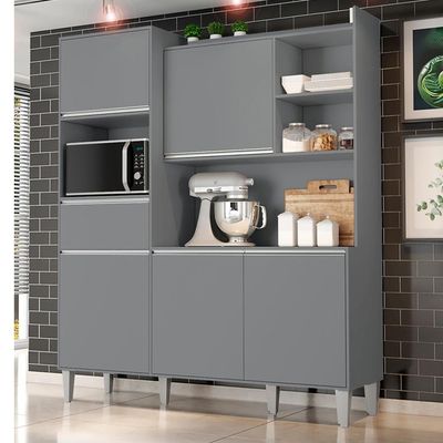 Kit Cozinha Compacta 5 Portas 160 Cm Isabel Cinza Reajl Moveis Cinza