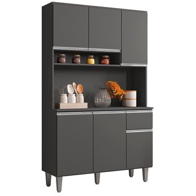 Kit Cozinha Compacta 6 Portas 105 Cm Marcia Cinza Reajl Moveis Cinza