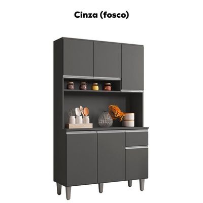 Kit Cozinha Compacta 6 Portas 105 Cm Marcia Cinza Reajl Moveis Cinza