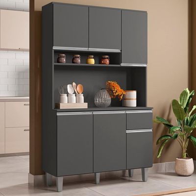 Kit Cozinha Compacta 6 Portas 105 Cm Marcia Cinza Reajl Moveis Cinza