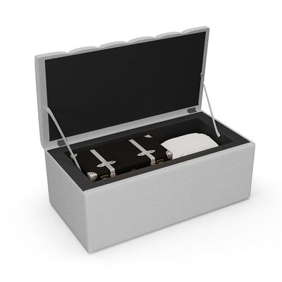 Kit Cabeceira Cama Box Solteiro 100cm e Calçadeira Recamier Baú Dália W01 Linho Cinza - Lyam Decor