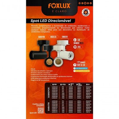 Spot Led De Embutir 7w 3000k Preto Bivolt Foxlux