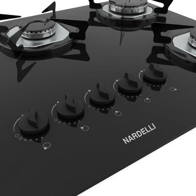 Cooktop Nardelli à Gás Ndl 5b Vidro Preto Flange Inox Preto Bivolt