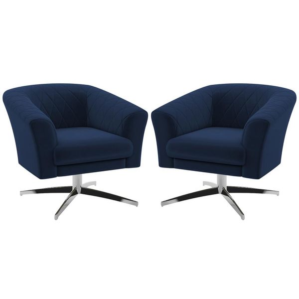 Kit 2 Poltronas Decorativas Sala de Estar Gizé Suede Azul - Gran Belo
