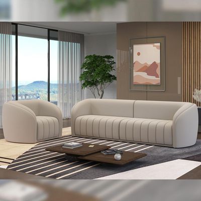 Conjunto Sala de Estar Sofá 292cm 4 Lugares e Poltrona Adam Veludo Bege G45 - Gran Belo