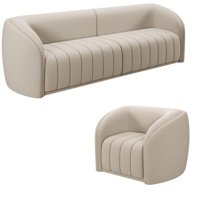 Conjunto Sala de Estar Sofá 292cm 4 Lugares e Poltrona Adam Veludo Bege G45 - Gran Belo