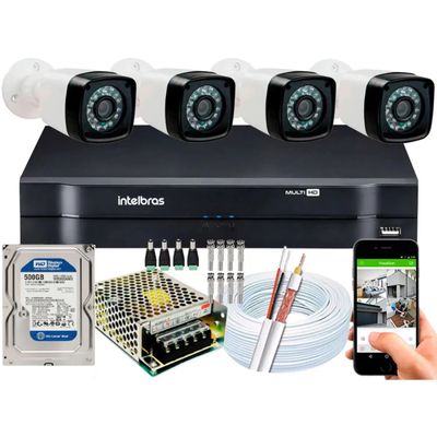 Kit Cftv 4 Câmeras de Segurança HD Dvr Intelbras Mhdx Full Hd c/hd