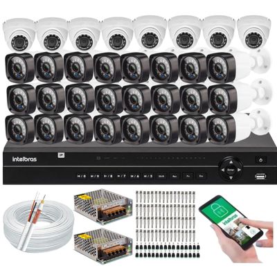 Kit Cftv 32 Câmeras de Segurança Dvr Intelbras Mhdx Full Hd