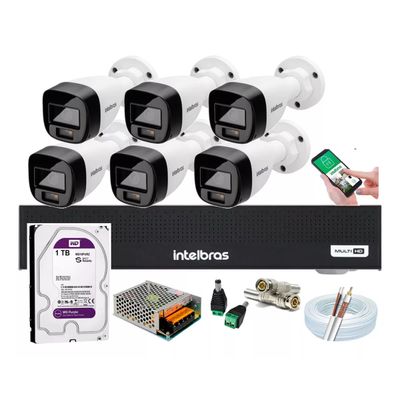 Kit 6 Cameras Intelbras 1120b  Full Color, Dvr 8 Canais C/ Hd 500 GB