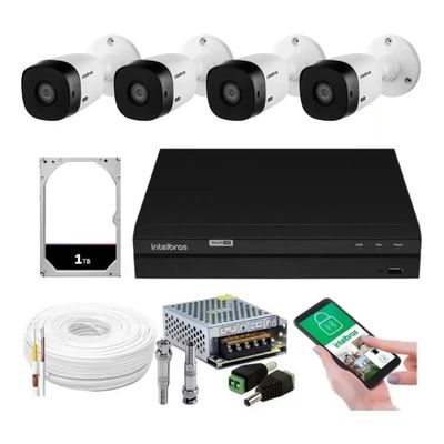 Kit 4 Camera de Seguranca Intelbras Dome vhl 1120d Dvr 4 canais multi hd