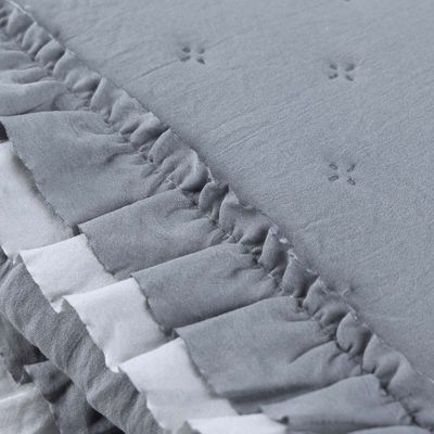Kit Cobre Leito Colcha Vitta Casal Padrão Matelado c/ Babadinhos 200 Fios 3 Peças Cinza