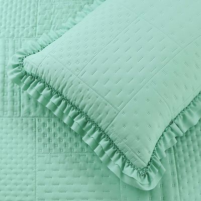 Kit Cobre Leito Colcha Maison King c/ Babado Percal 300 Fios 3 Peças - Verde Menta