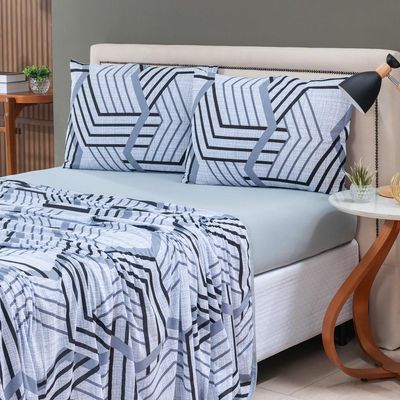 Jogo Cama Lençol Sonnet King Malha Estampada 100% Algodão 4 Peças - Geométrico - Cinza