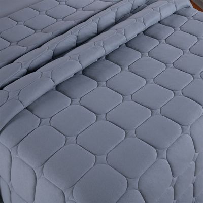 Kit Cobre Leito Colcha Livorno Casal Padrão Acolchoado Fofo Macio Malha 100% Algodão 3 Peças - Cinza