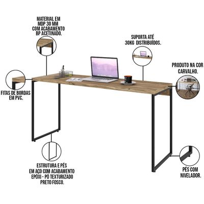 Kit 02 Mesas Para Escritório e Home Office Industrial Aspen 150 cm C01 Carvalho - Lyam Decor
