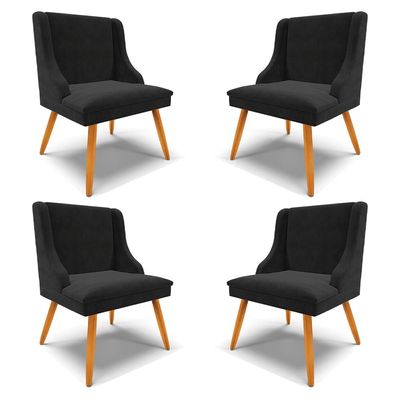 Kit 4 Cadeiras Decorativas Sala de Jantar Pés Palito de Madeira Firenze Suede Preto/Natural G19 - Gran Belo