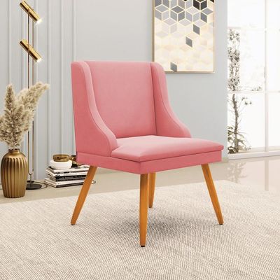 Kit 4 Cadeiras Decorativas Sala de Jantar Pés Palito de Madeira Firenze Suede Rosê/Natural G19 - Gran Belo