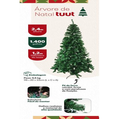 Árvore De Natal Pinheiro 2,40m 1.400 galhos - Verde