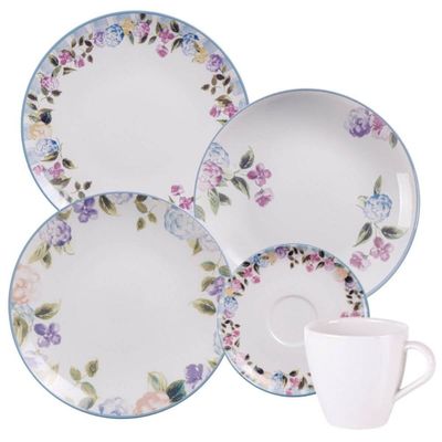 Aparelho de Jantar 20 Peças em Porcelana Decorada Tramontina Aura Mesa Posta 4 Pessoas