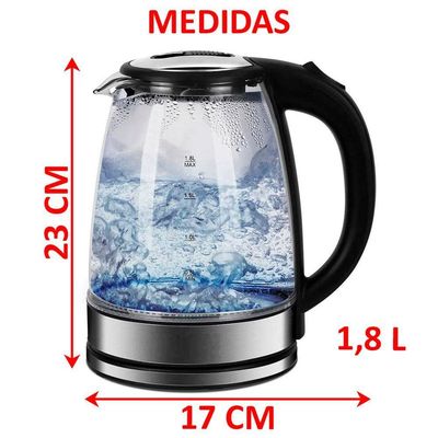 Chaleira Jarra Elétrica De Vidro Cristal Led Azul 1,8 Litros 110V