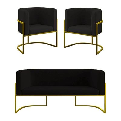 Kit Sofá 2 Lugares + 2 Poltronas Para Recepção Balaqui Preto