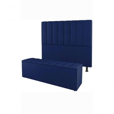 Kit De Quarto Roma Cabeceira De Cama Box E Calçadeira Baú King 195 Cm Suede Azul Marinho Do Lar Móveis E Decoração