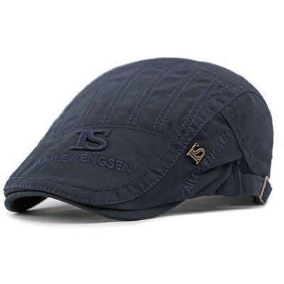 Boina Estilo Britânico Retro Tecido Texturizado Casual Com Bordado Primavera/verão Azul-marinho