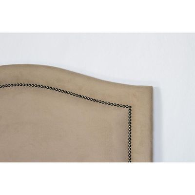 Cabeceira Solteiro Curva Luxo 90x60 Suede Bege - Tachas Fumê