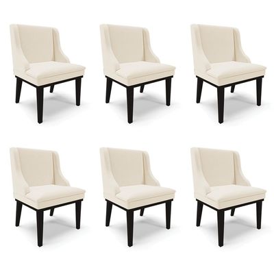 Kit 6 Cadeiras Decorativas Sala de Jantar Base Fixa de Madeira Firenze Linho Bege/Preto G19 - Gran Belo