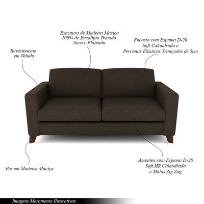 Sofá Sala de Estar Living 3 Lugares 280cm Presley Pés Madeira Veludo Marrom G52 - Gran Belo
