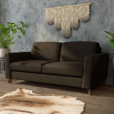Sofá Sala de Estar Living 3 Lugares 220cm Presley Pés Madeira Veludo Marrom G52 - Gran Belo
