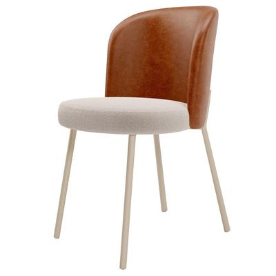 Kit 4 Cadeiras Sala de Jantar Estofada Gavi Arena L02 Couríssimo Camel Bouclê Creme - Lyam Decor
