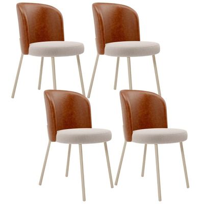 Kit 4 Cadeiras Sala de Jantar Estofada Gavi Arena L02 Couríssimo Camel Bouclê Creme - Lyam Decor