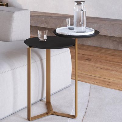 Mesa Lateral Para Sala de Estar 2 em 1 Pés Metálicos Dari A03 Nero Dourado - Lyam Decor
