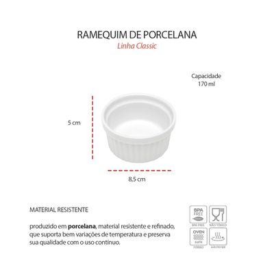 Ramequim Mini Porcelana Branco Forno 170ml 8,5cm