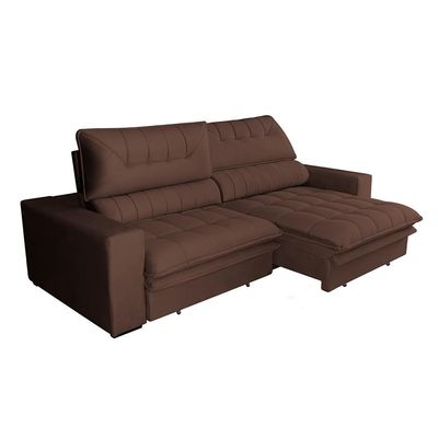 Sofá 3 Lugares Retrátil e Reclinável Mustang Veludo Café 230 cm