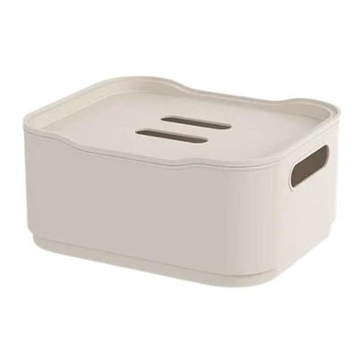 Conjunto 4 Cestos Pequenos Organizadores 1,75L Com Tampa Coza Fit Plástico Light Bege Empilhável