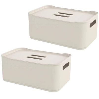 Kit 2 Caixas Organizadoras Pequenas 1,7L com Tampa Bege Coza Lavanderia Despensa