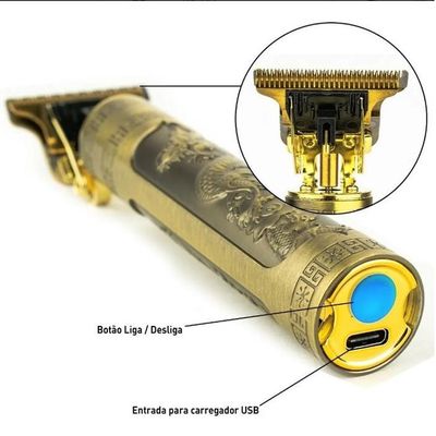 Maquina Dragão Profissional Corta Cabelo Aparar Barbas Pelos Carregamento via USB Único / Dourado