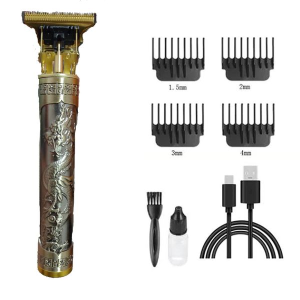 Maquina Dragão Profissional Corta Cabelo Aparar Barbas Pelos Carregamento via USB Único / Dourado