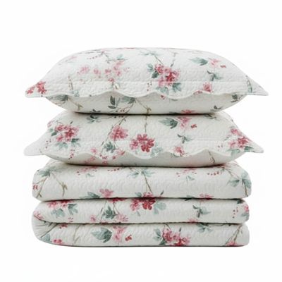 Kit Cobre Leito Colcha Magnus Casal 3 Peças Dupla Face Estampado Floral - Brisa Rosa - 100% Poliéster