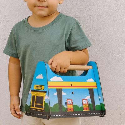 Postinho de Gasolina Brinquedo MDF Dobrável Mecânica Lava Rápido Carrinho Infantil 3+
