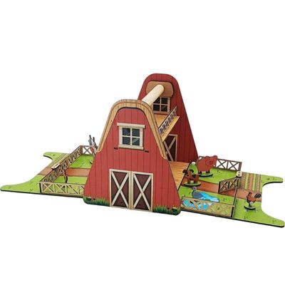 Mini Fazendinha Infantil Brinquedo Lúdico 3+ Celeiro Animais Dobrável MDF Cavalo Vaca Ovelha