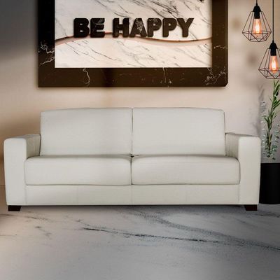 Sofá 3 Lugares Sala de Estar 205cm Estocolmo Couro Off White - Gran Belo